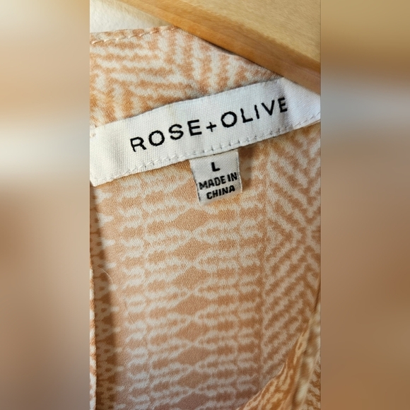 ROSE+OLIVE Sleevles Blouse TOP Mockneck Polyester Beige White Size L - Picture 2 of 5